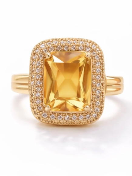 Luxe Gold Ring With Yellow Center Crystal And Pav Halo